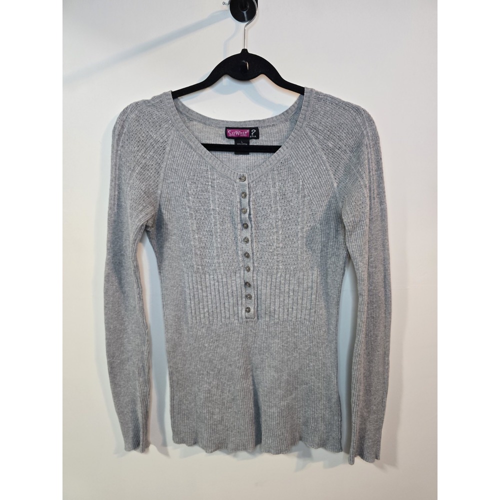 Vintage Y2K Gray Ribbed Henley Bella Swan Elena Gilbert Style Women's Large
